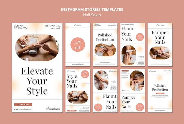 Gratis PSD verzameling instagram-verhalen voor nagelsalonzaken