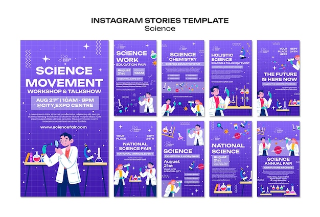 Gratis PSD verzameling instagram-verhalen voor wetenschap en experimenten