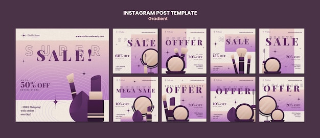 Gratis PSD verzameling van instagram-berichten in verlooptoon