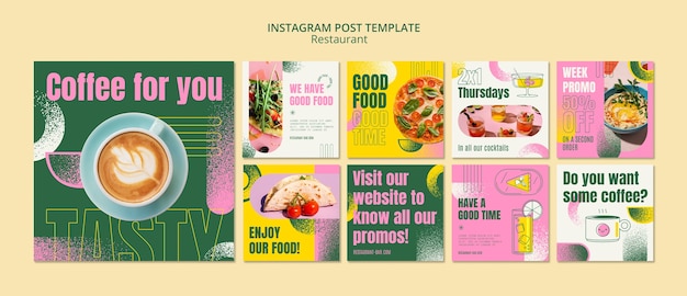 Gratis PSD verzameling van instagram-berichten van restaurants