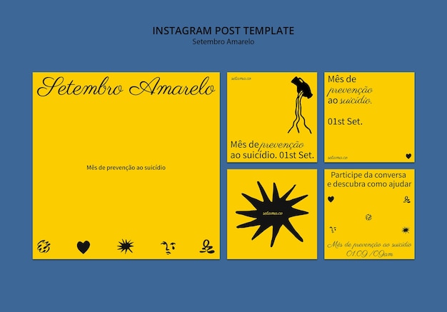 Gratis PSD verzameling van instagram-berichten voor bewustwording van de braziliaanse zelfmoordpreventiemaand