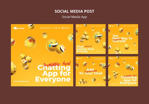 Verzameling van instagram-berichten voor chatten op sociale media met emoji's