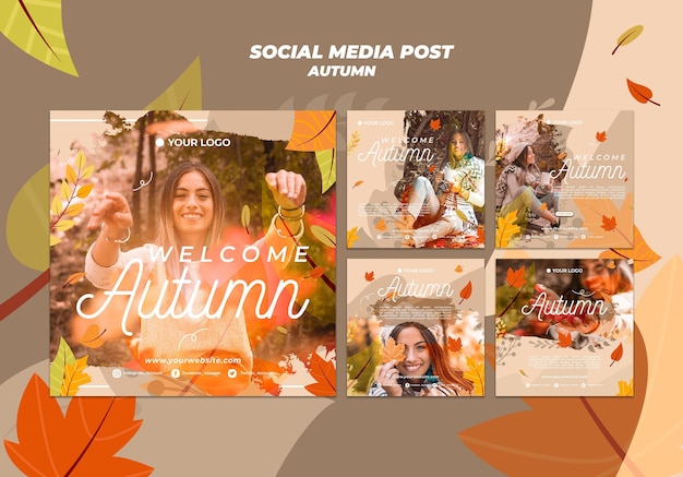 Verzameling van instagram-berichten voor het verwelkomen van het herfstseizoen