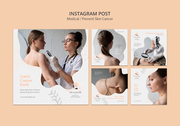 Gratis PSD verzameling van instagram-berichten voor preventie van huidkanker