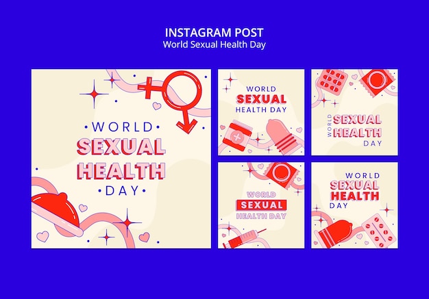 Gratis PSD verzameling van instagram-berichten voor werelddag voor seksuele gezondheid