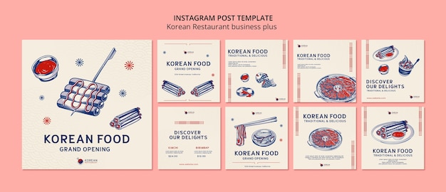 Verzameling van instagram-posts voor traditioneel koreaans restaurant