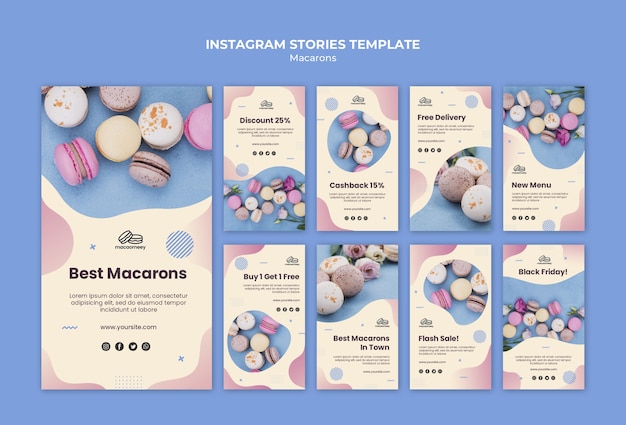 Verzameling van instagram-verhalen met macarons