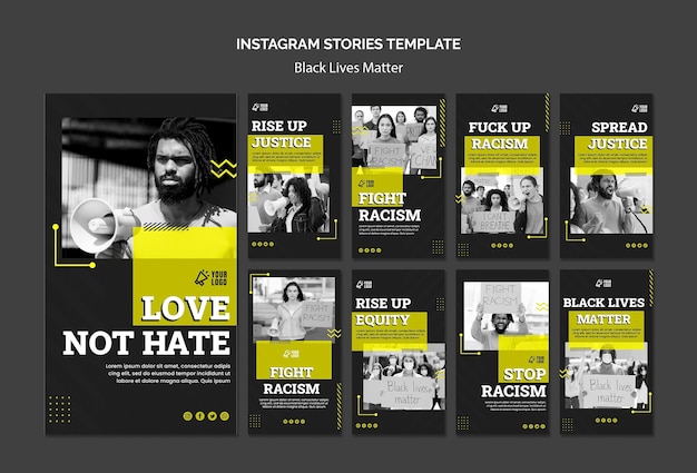 Gratis PSD verzameling van instagram-verhalen voor de bestrijding van racisme