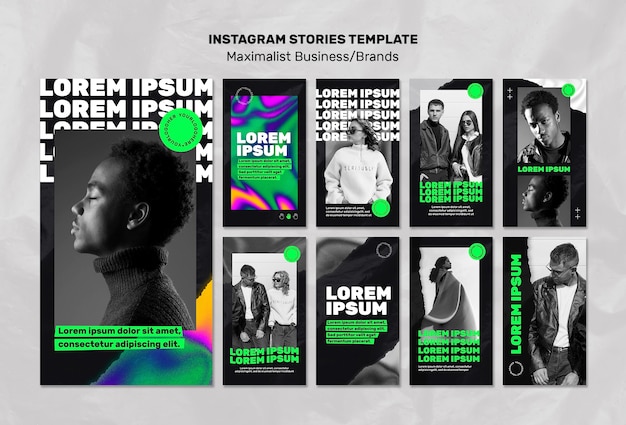 Gratis PSD verzameling van instagramverhalen voor maximalistische zaken