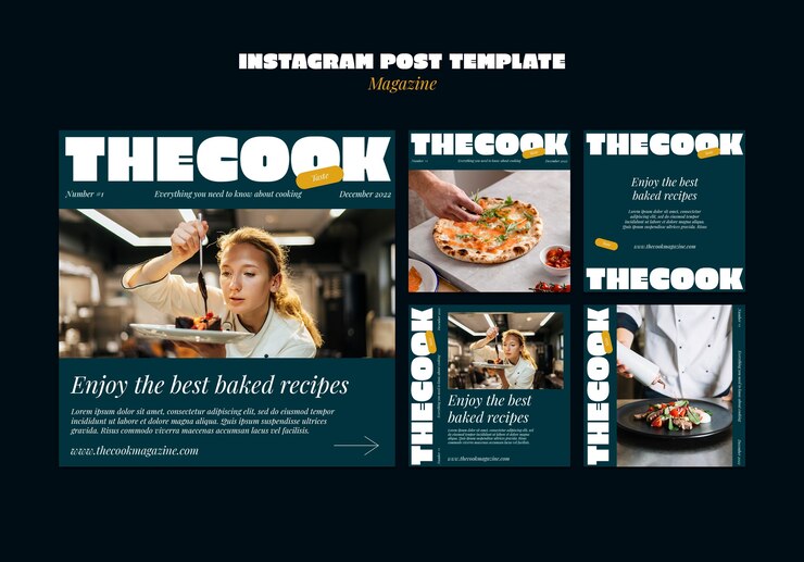 Gratis PSD verzameling van keuken- en kookinstagram-berichten