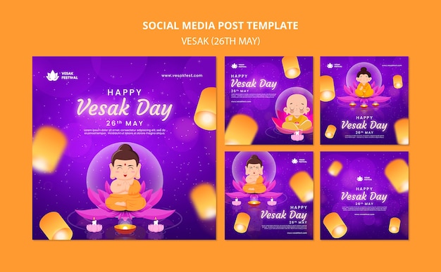 Vesak day instagram posts collectie met papieren lantaarns