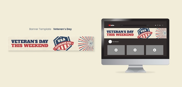 Gratis PSD veteranendag viering youtube-banner