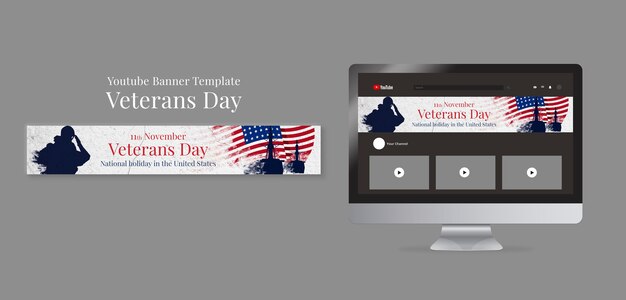 Veteranendag youtube-bannersjabloon met gebarsten betontextuur