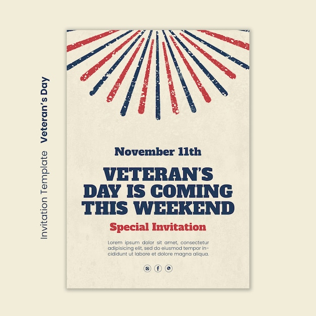 Gratis PSD veterans day viering uitnodiging sjabloon