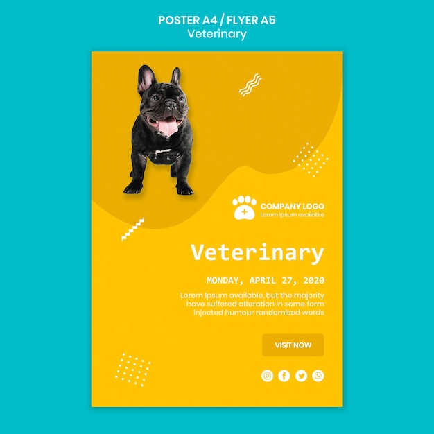 Veterinair sjabloonconcept met hond