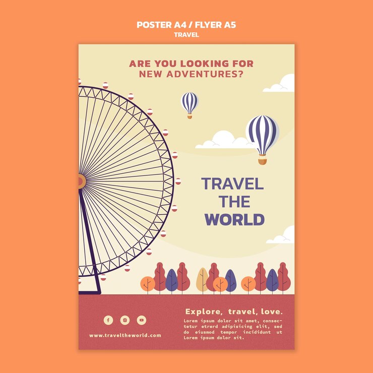 PSD gratuito viaggia nel modello di poster verticale del mondo