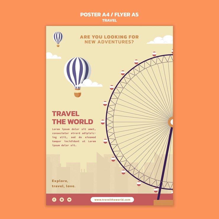 PSD gratuito viaggia nel modello di poster verticale del mondo