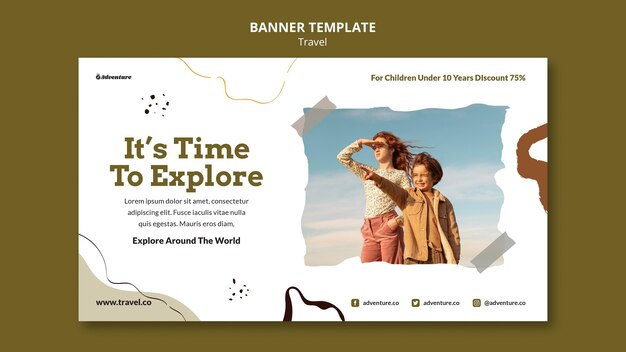 Viajar por el mundo plantilla de banner horizontal