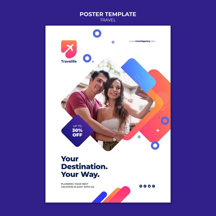PSD gratuito viajar con plantilla de cartel de descuento