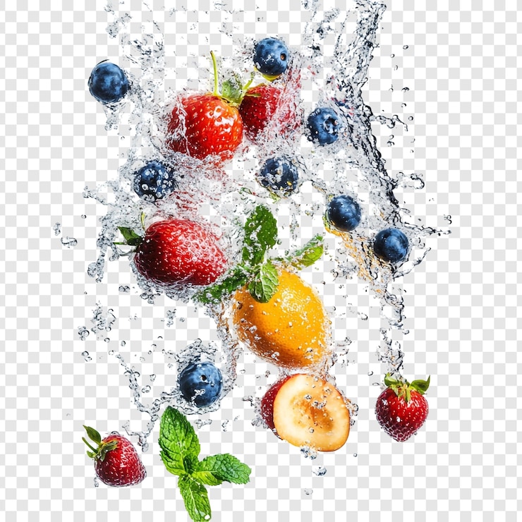 Gratis PSD vibrant fruit splash een uitbarsting van versheid