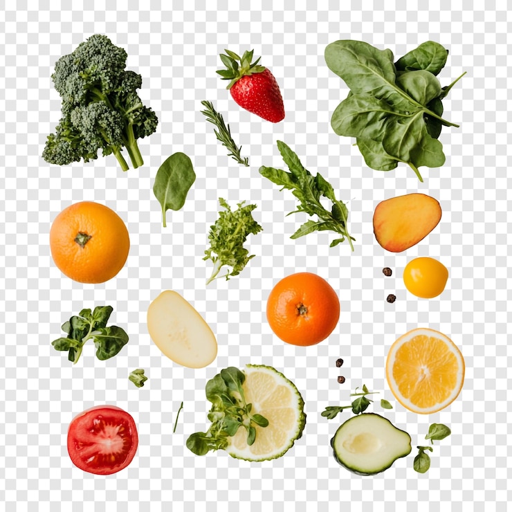 PSD Gratis vibrant fruits and vegetables in midair healthy eating concept