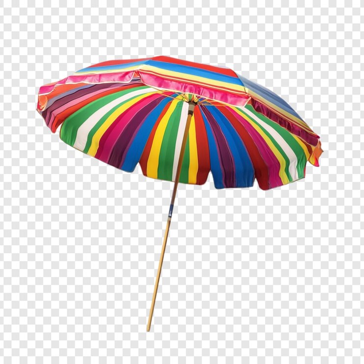 Gratis PSD vibrant rainbow beach umbrella zomerplezier onder de zon