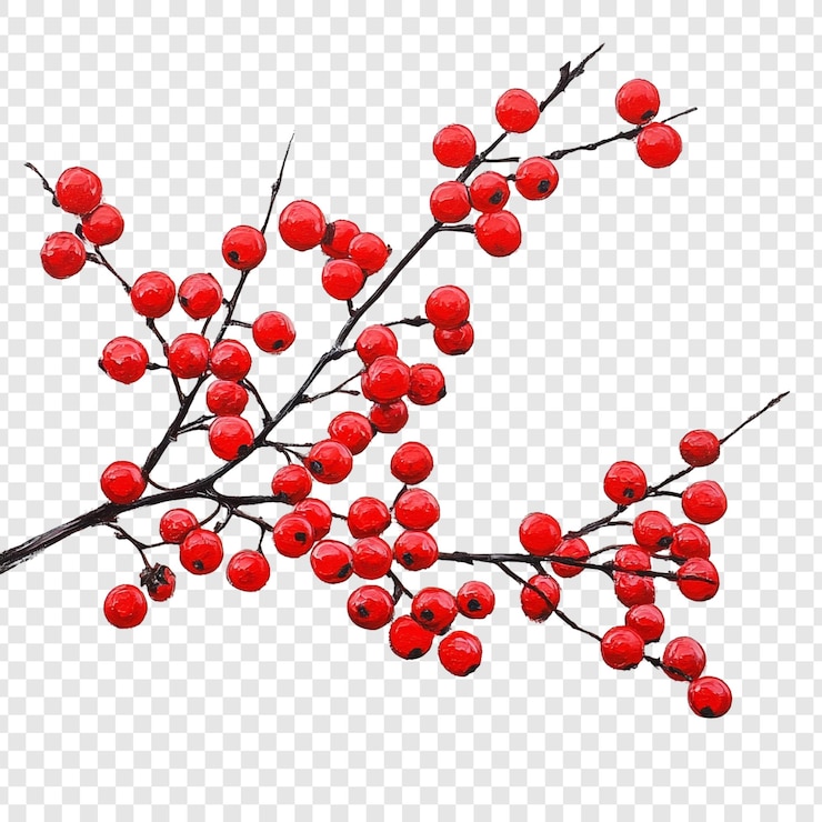Gratis PSD vibrant red berries branch winter botanische illustratie