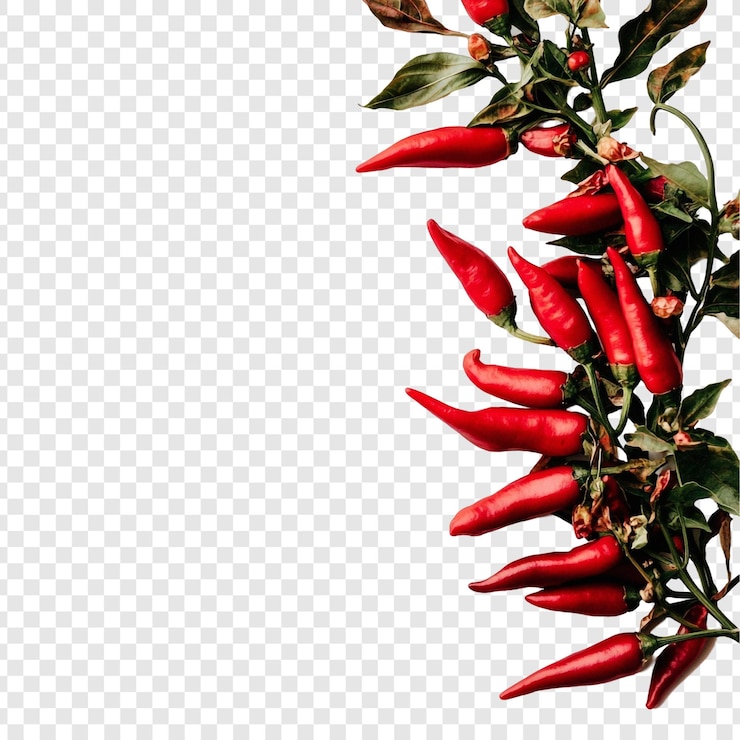 PSD Gratis vibrant red chili peppers on branch