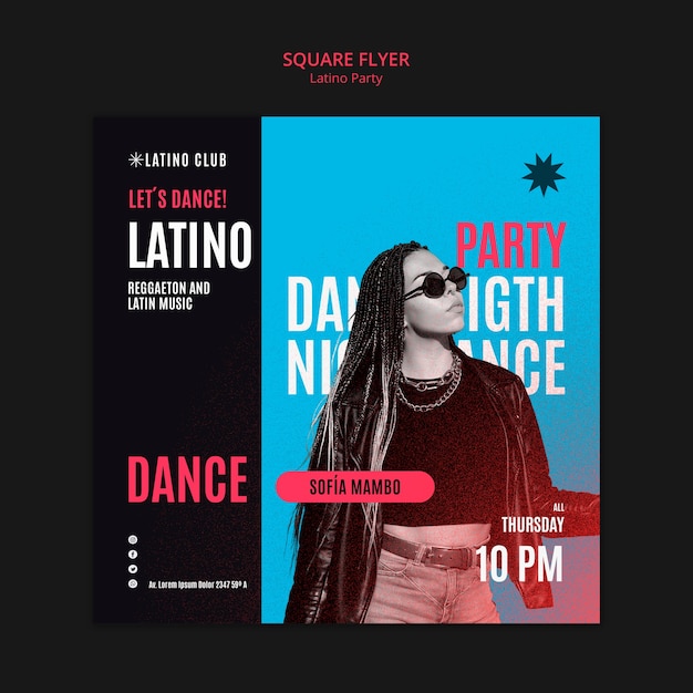 Gratis PSD vierkant flyer-sjabloon voor latino-feest