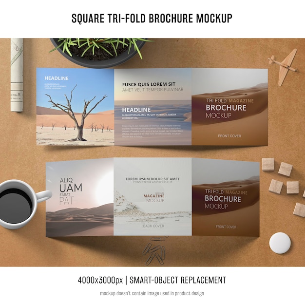 Gratis PSD vierkant gevouwen brochure mockup