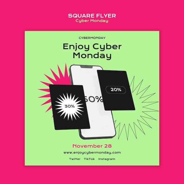 Gratis PSD vierkante flyer met cyber monday-korting