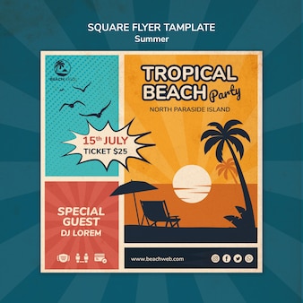Vierkante flyer-sjabloon voor tropisch strandfeest