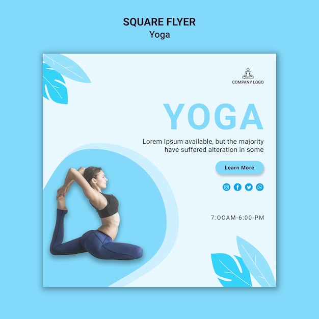 Vierkante flyer-sjabloon voor yoga-oefening