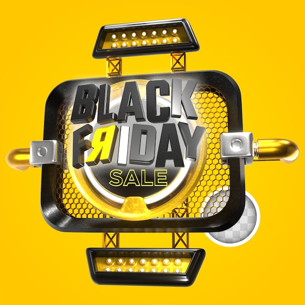 Viernes negro con atractivo fondo amarillo. Representación 3d