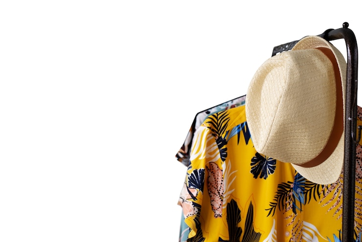 PSD Gratis view of hawaiian shirt with clothing rack