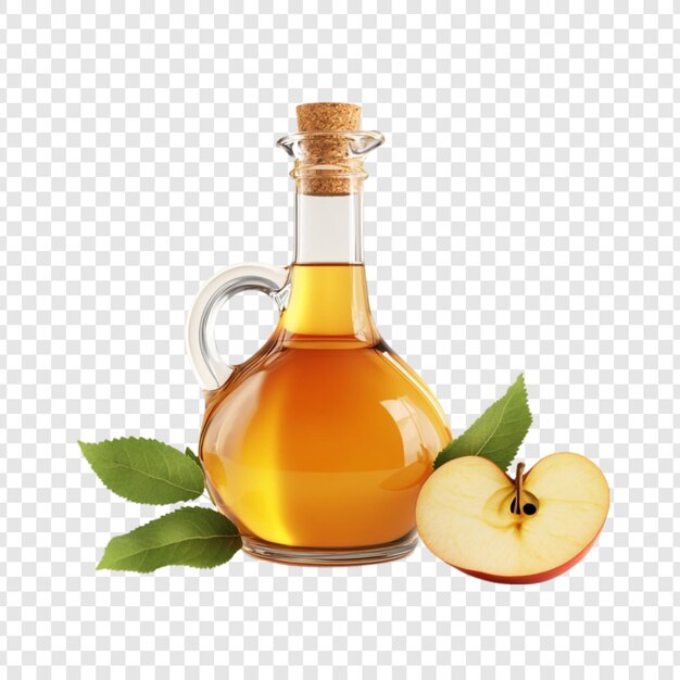 Vinagre de manzana en botella de vidrio rebanadas de manzana fresca hojas verdes bebida saludable