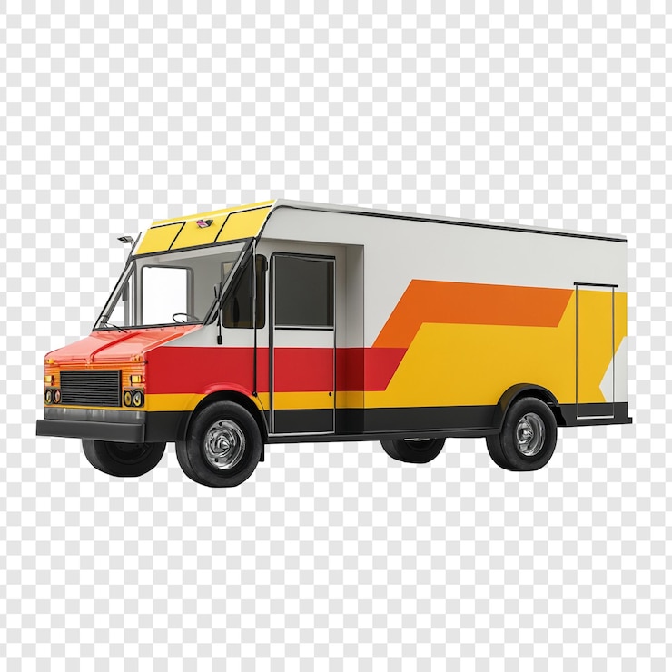 PSD Gratis vintage delivery van retro design 70s style colorful truck
