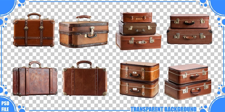 Gratis PSD vintage leren koffers collectie op doorzichtige achtergrond