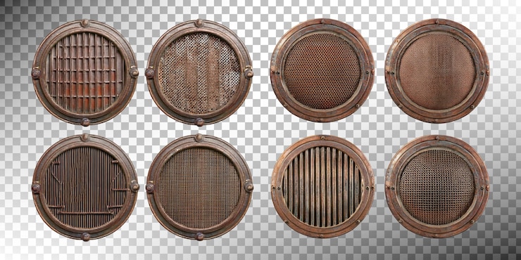 PSD Gratis vintage round metal vent covers set