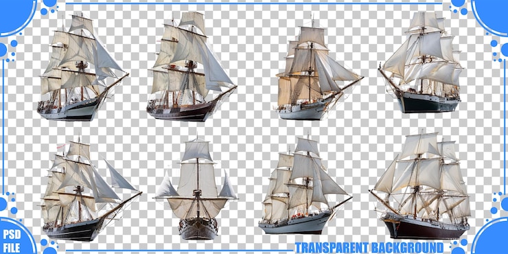 PSD Gratis vintage sailing ships collection with transparent background