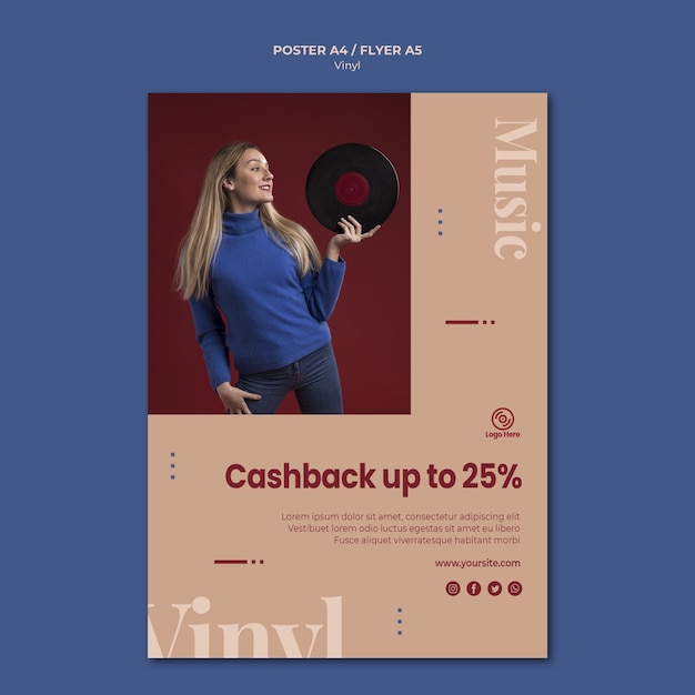 Gratis PSD vinyl cashback promotie poster sjabloon