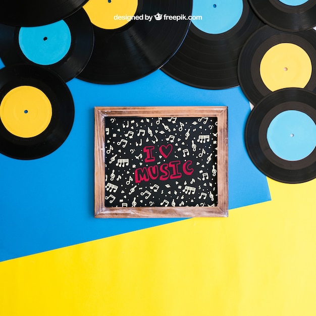 Gratis PSD vinyl en leisteenmockup