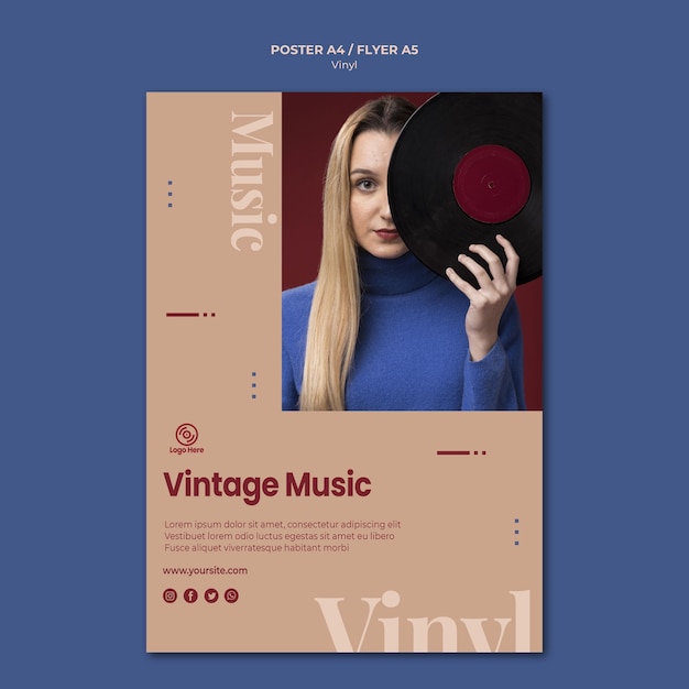 Gratis PSD vinyl vintage muziek flyer-sjabloon