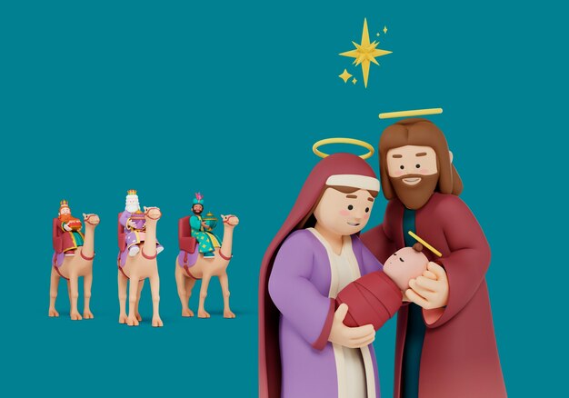 Virgen maría y josé sosteniendo al niño jesús