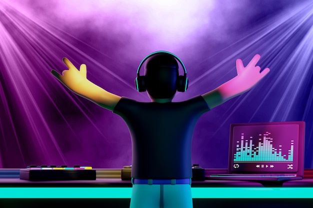 PSD gratuito vista 3d del personaje dj.