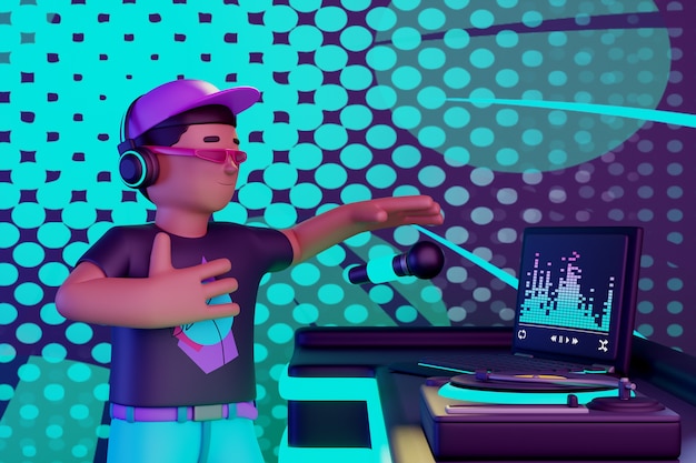 Vista 3D del personaje dj.