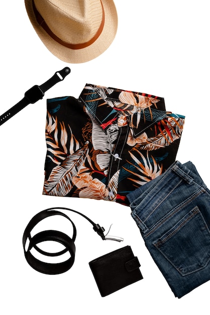 Vista de camisa hawaiana con estampado.