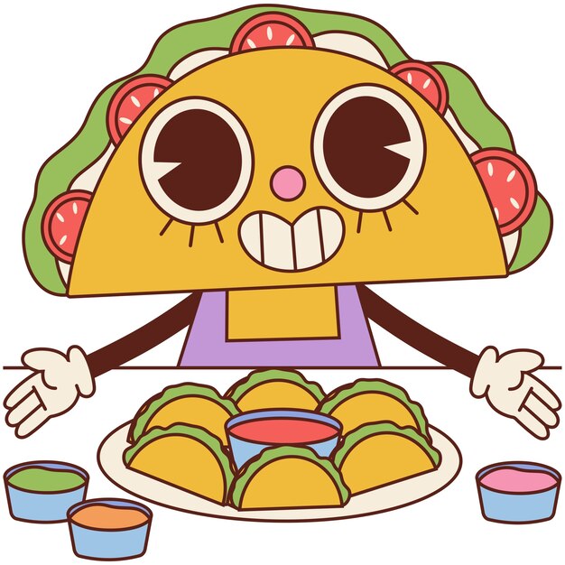 Vista de la comida mexicana de dibujos animados