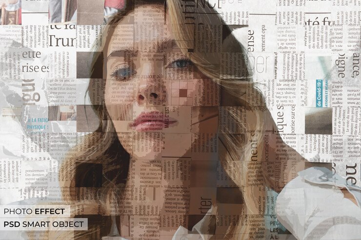 PSD gratuito vista frontal mujer con efecto periódico.
