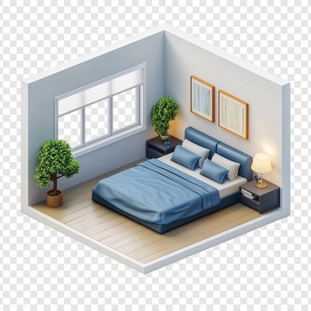 Vista isométrica de un diseño interior de dormitorio moderno
